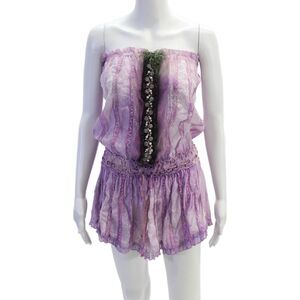 Sunday Womens Strapless Embellished Mini Shift Dress Purple One Size